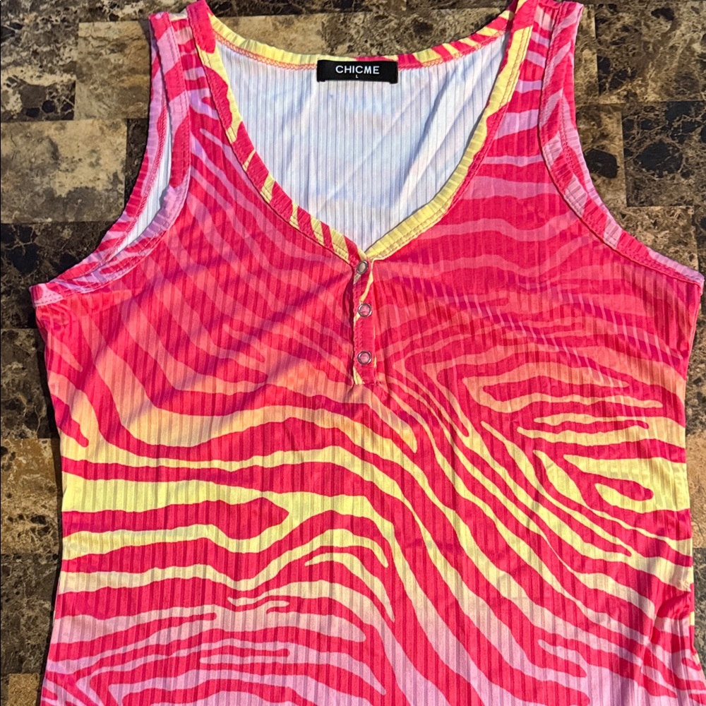 Chic Vibrant Pink and Yellow Zebra Tank Top